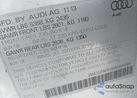2014 Audi Q5 2.0T Premium from USA, damaged, VIN WA1LFAFP2EA064588